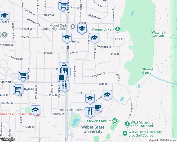map of restaurants, bars, coffee shops, grocery stores, and more near 1337 35th Street in Ogden