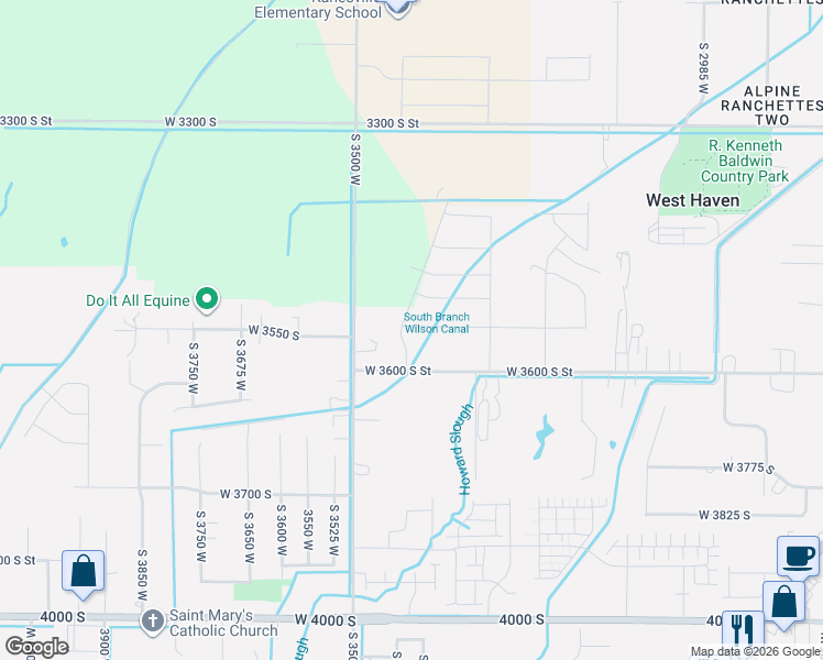 map of restaurants, bars, coffee shops, grocery stores, and more near 3393 West 3550 South Street in West Haven