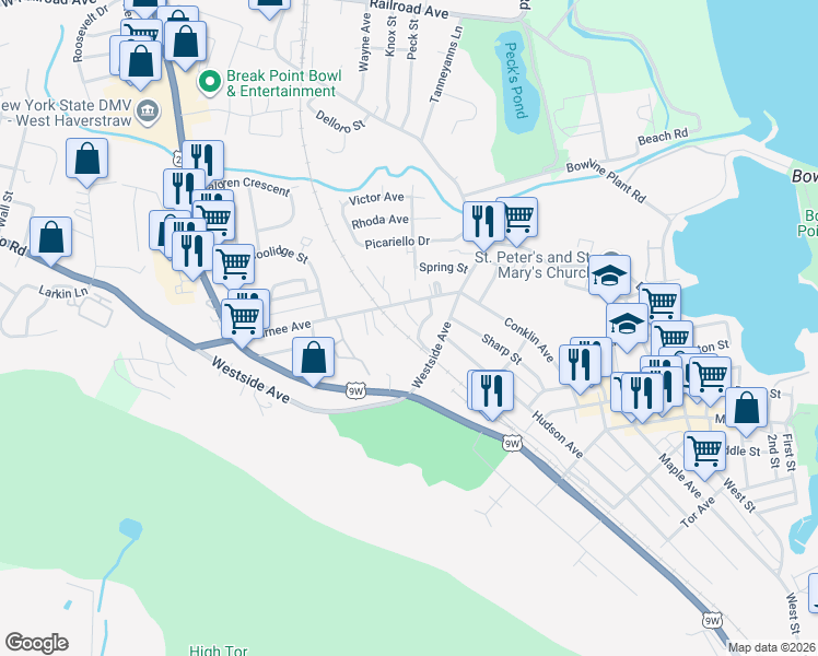 map of restaurants, bars, coffee shops, grocery stores, and more near 13 Coyne Drive in Haverstraw
