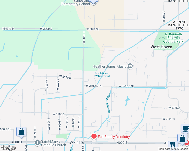 map of restaurants, bars, coffee shops, grocery stores, and more near 3549 South 3400 West Street in West Haven