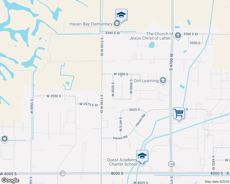 map of restaurants, bars, coffee shops, grocery stores, and more near 3564 South 5050 West in West Haven