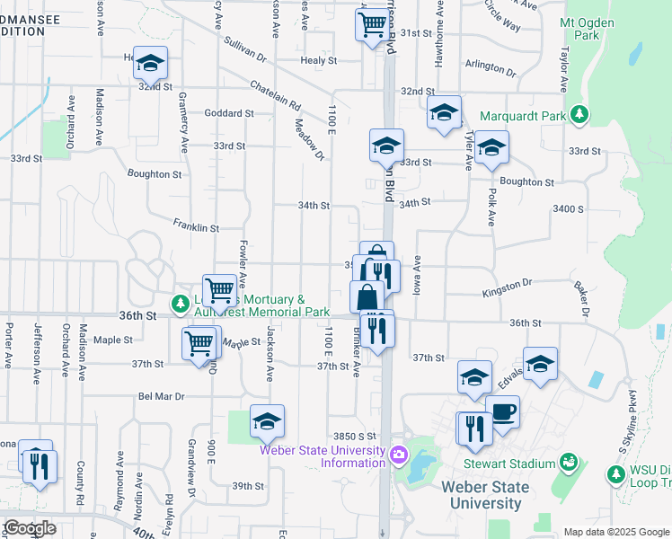 map of restaurants, bars, coffee shops, grocery stores, and more near 3522 Van Buren Avenue in Ogden