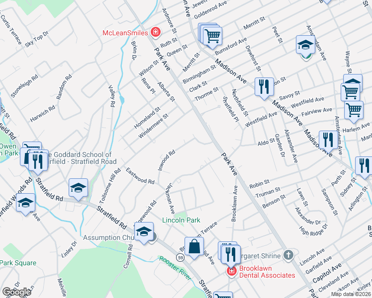 map of restaurants, bars, coffee shops, grocery stores, and more near 97 Inwood Road in Fairfield