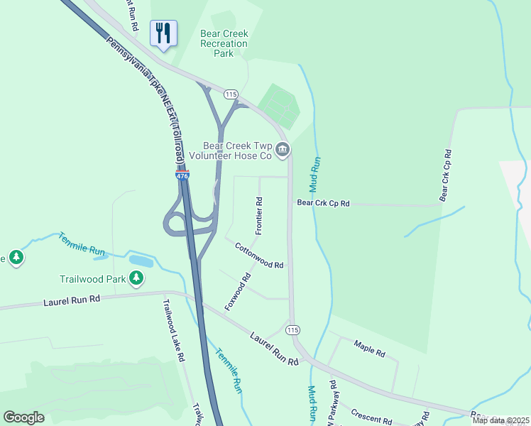map of restaurants, bars, coffee shops, grocery stores, and more near Frontier Road in Luzerne County