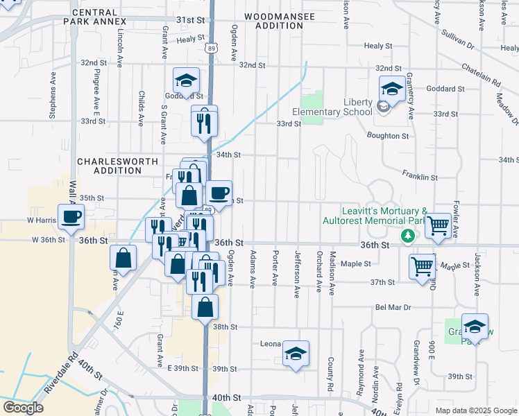 map of restaurants, bars, coffee shops, grocery stores, and more near 3532 Adams Avenue in Ogden