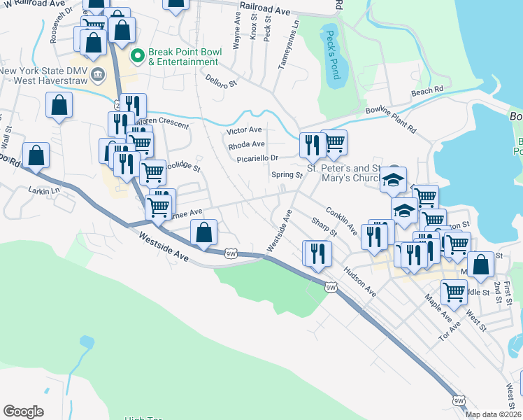 map of restaurants, bars, coffee shops, grocery stores, and more near 13 Coyne Drive in Haverstraw