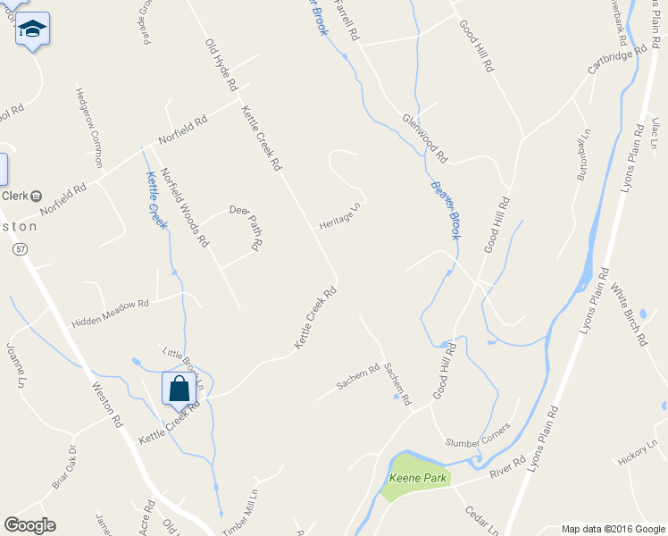 map of restaurants, bars, coffee shops, grocery stores, and more near 61 Kettle Creek Road in Weston