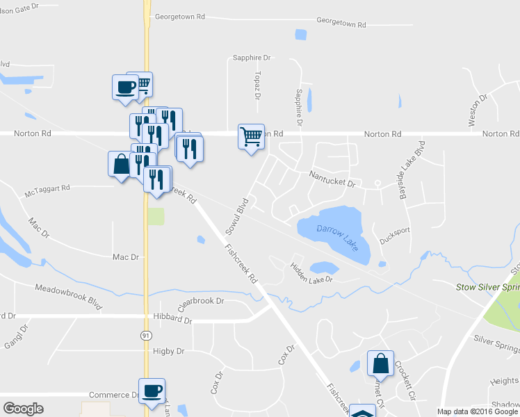 map of restaurants, bars, coffee shops, grocery stores, and more near 1993 Bay Cove in Stow