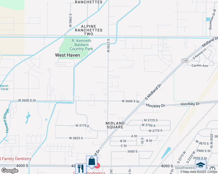 map of restaurants, bars, coffee shops, grocery stores, and more near 2639 West 3520 South in West Haven