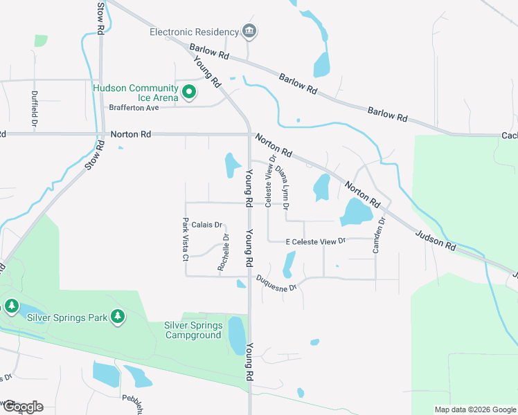 map of restaurants, bars, coffee shops, grocery stores, and more near 5393 Young Road in Stow