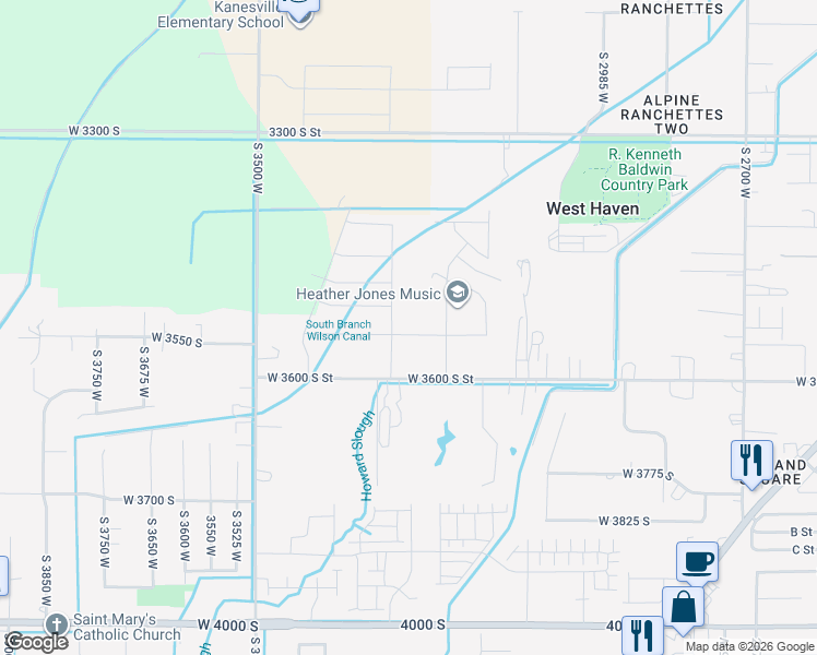 map of restaurants, bars, coffee shops, grocery stores, and more near 3548 South 3275 West Street in West Haven