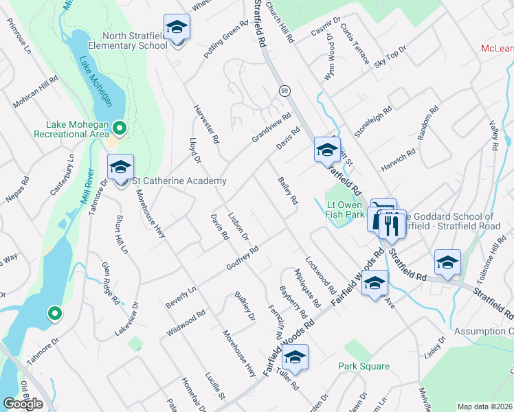 map of restaurants, bars, coffee shops, grocery stores, and more near 79 Beechwood Lane in Fairfield