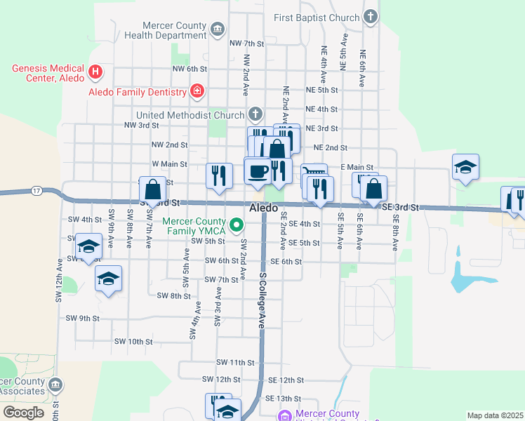 map of restaurants, bars, coffee shops, grocery stores, and more near 100-198 SW 4th St in Aledo