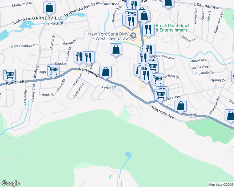 map of restaurants, bars, coffee shops, grocery stores, and more near 209 Ramapo Road in West Haverstraw