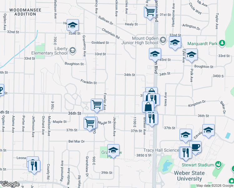 map of restaurants, bars, coffee shops, grocery stores, and more near 1006 35th Street in Ogden