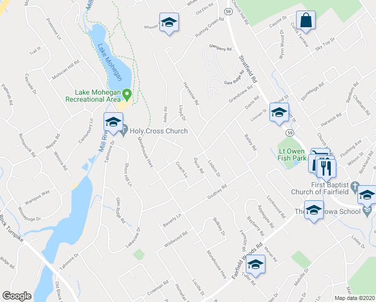 map of restaurants, bars, coffee shops, grocery stores, and more near 164 Barnhill Road in Fairfield