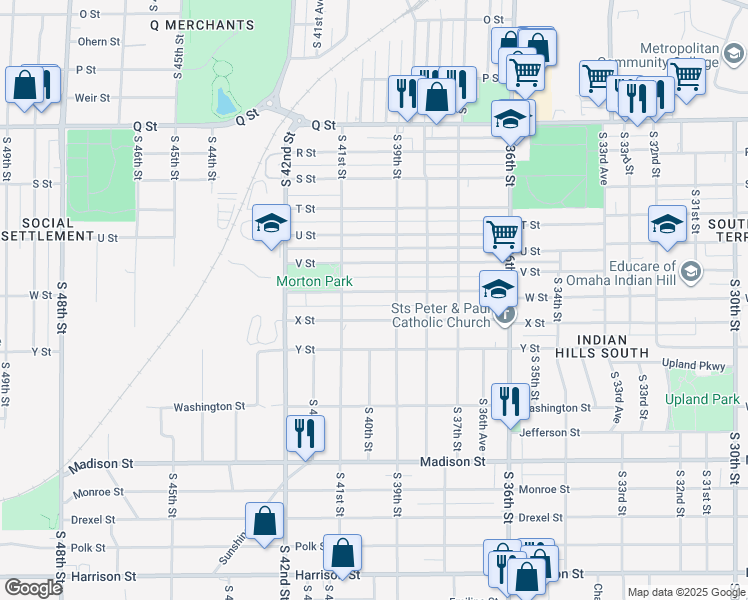 map of restaurants, bars, coffee shops, grocery stores, and more near 3914 X Street in Omaha