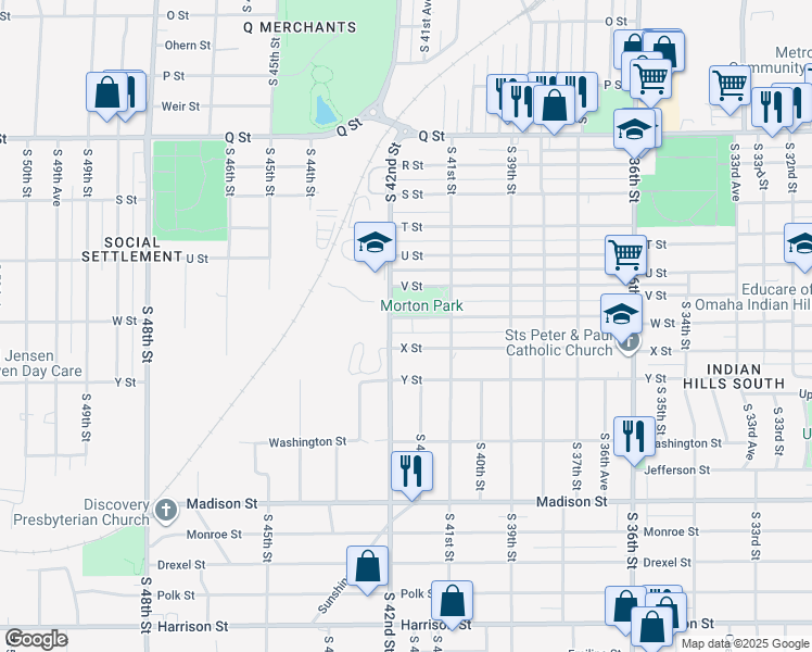 map of restaurants, bars, coffee shops, grocery stores, and more near 4131 X Street in Omaha