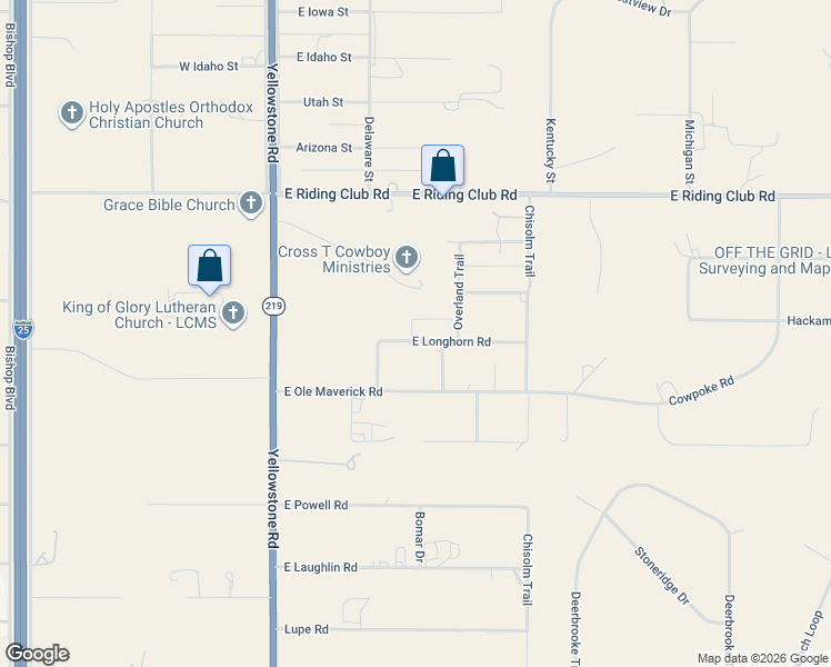 map of restaurants, bars, coffee shops, grocery stores, and more near 416 East Longhorn Road in Cheyenne