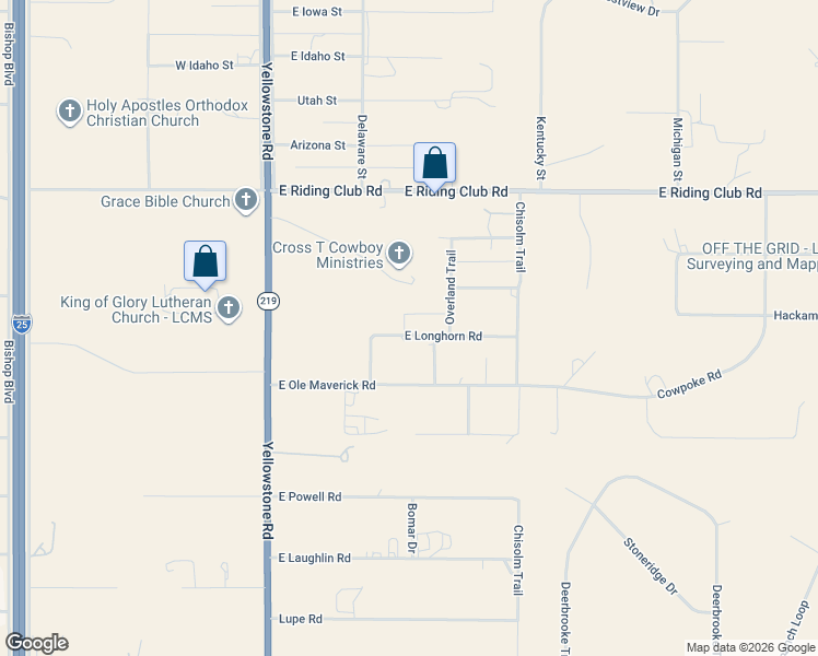 map of restaurants, bars, coffee shops, grocery stores, and more near 416 East Longhorn Road in Cheyenne