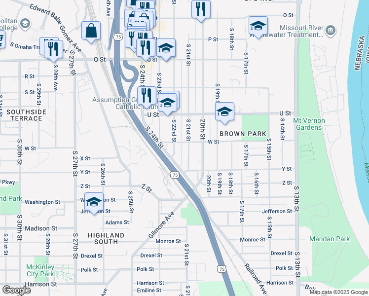 map of restaurants, bars, coffee shops, grocery stores, and more near 5641 South 21st Street in Omaha