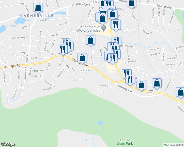 map of restaurants, bars, coffee shops, grocery stores, and more near 207 Ramapo Road in West Haverstraw