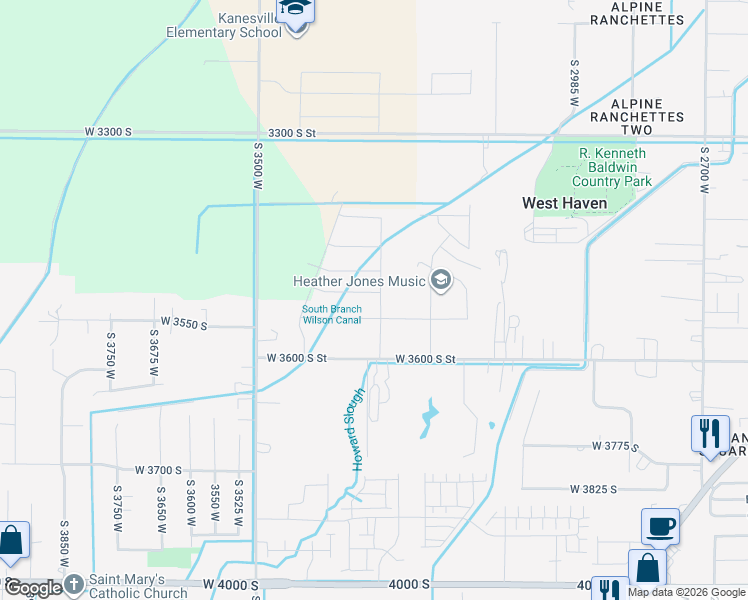 map of restaurants, bars, coffee shops, grocery stores, and more near 3279 West 3525 South Street in West Haven