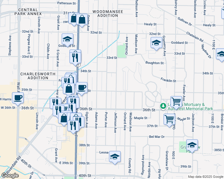 map of restaurants, bars, coffee shops, grocery stores, and more near 576 35th Street in Ogden