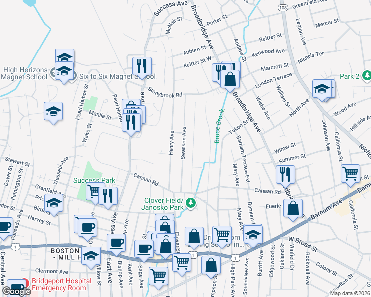 map of restaurants, bars, coffee shops, grocery stores, and more near 245 Swanson Avenue in Stratford