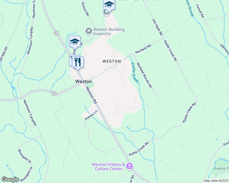 map of restaurants, bars, coffee shops, grocery stores, and more near 165 Weston Road in Weston
