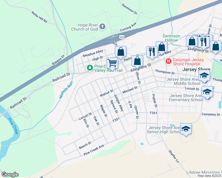 map of restaurants, bars, coffee shops, grocery stores, and more near 1463-1479 Allegheny Street in Jersey Shore