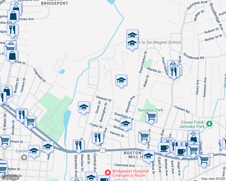 map of restaurants, bars, coffee shops, grocery stores, and more near 700 Palisade Avenue in Bridgeport