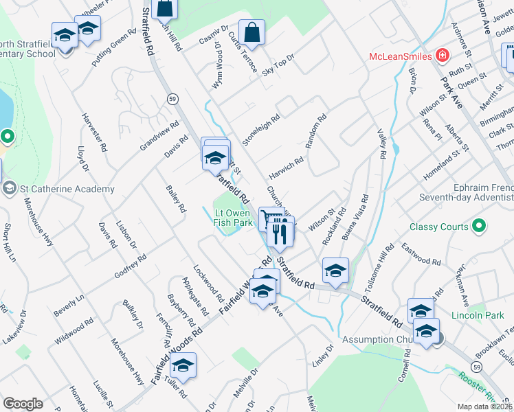 map of restaurants, bars, coffee shops, grocery stores, and more near 381 Church Hill Road in Fairfield