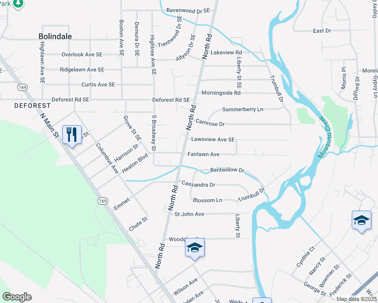 map of restaurants, bars, coffee shops, grocery stores, and more near 525 North Road in Niles