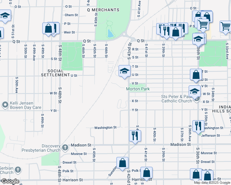 map of restaurants, bars, coffee shops, grocery stores, and more near 4235 U Avenue in Omaha