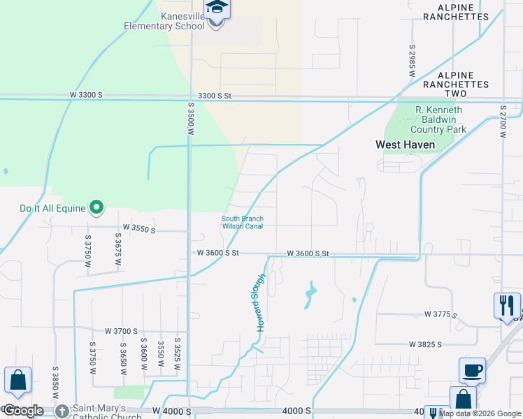 map of restaurants, bars, coffee shops, grocery stores, and more near 3460 West 3600 South in West Haven