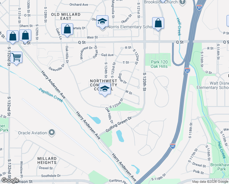 map of restaurants, bars, coffee shops, grocery stores, and more near 5730 South 123rd Street in Omaha