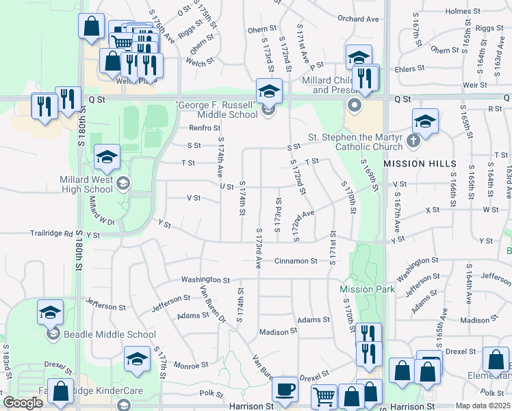 map of restaurants, bars, coffee shops, grocery stores, and more near 5706 South 173rd Avenue in Omaha