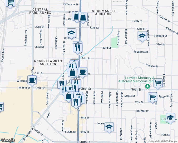 map of restaurants, bars, coffee shops, grocery stores, and more near 3458 Ogden Avenue in Ogden