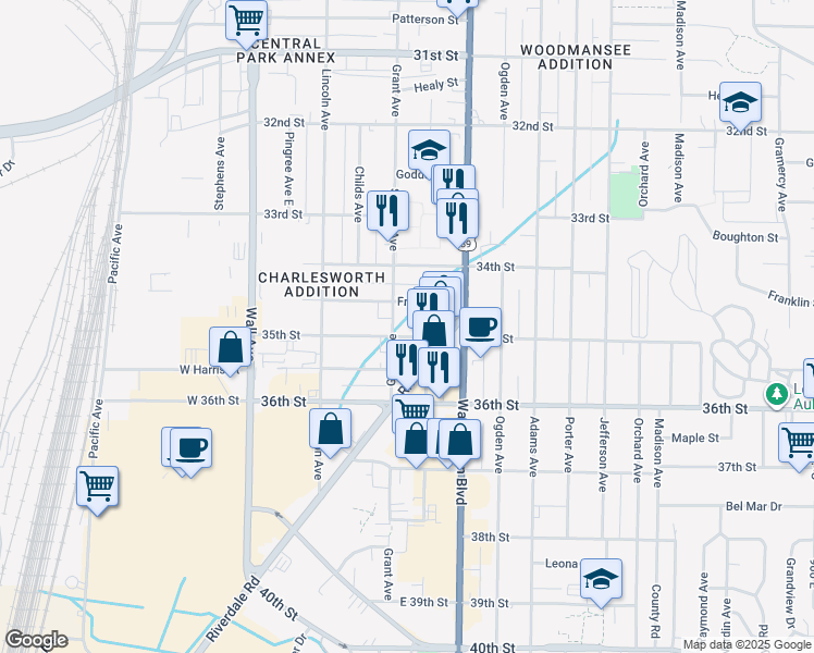 map of restaurants, bars, coffee shops, grocery stores, and more near 3464 Grant Avenue in Ogden