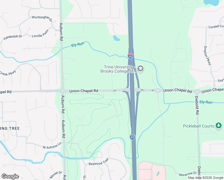 map of restaurants, bars, coffee shops, grocery stores, and more near 2831 Union Chapel Road in Fort Wayne