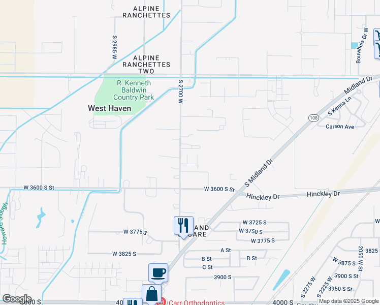 map of restaurants, bars, coffee shops, grocery stores, and more near 3444 South 2700 West in West Haven