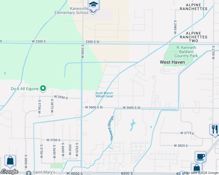map of restaurants, bars, coffee shops, grocery stores, and more near 3330 West 3525 South Street in West Haven