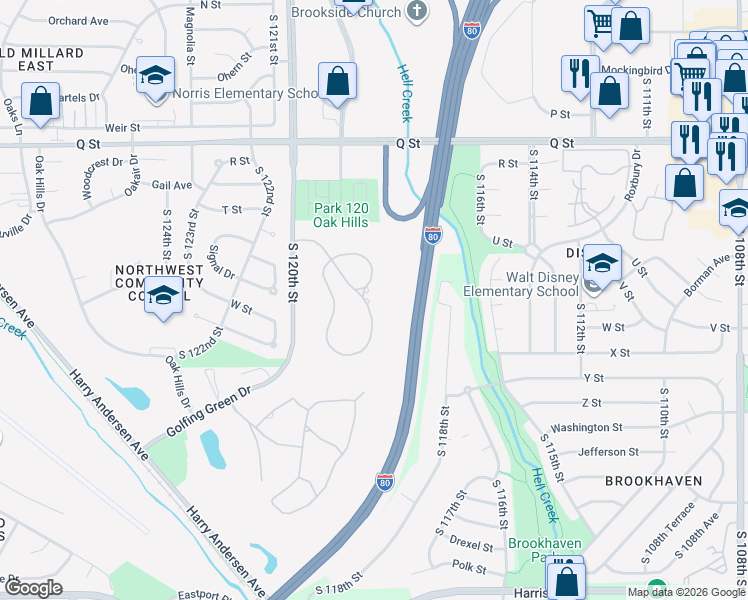 map of restaurants, bars, coffee shops, grocery stores, and more near 5723 South 118th Plaza in Omaha