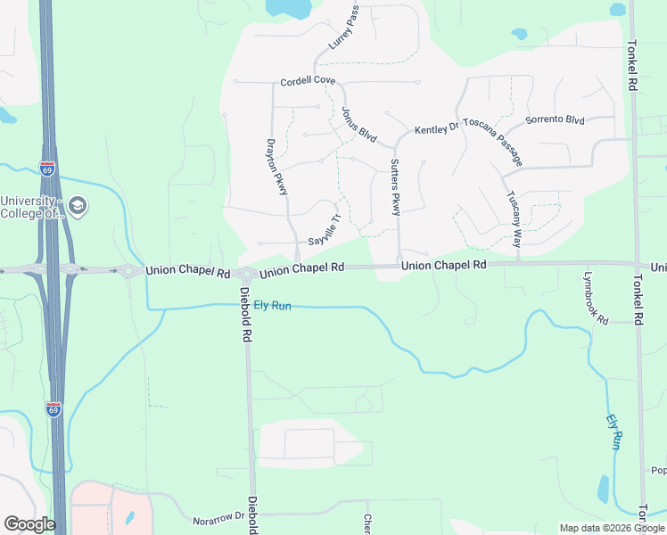 map of restaurants, bars, coffee shops, grocery stores, and more near 4511 Union Chapel Road in Fort Wayne