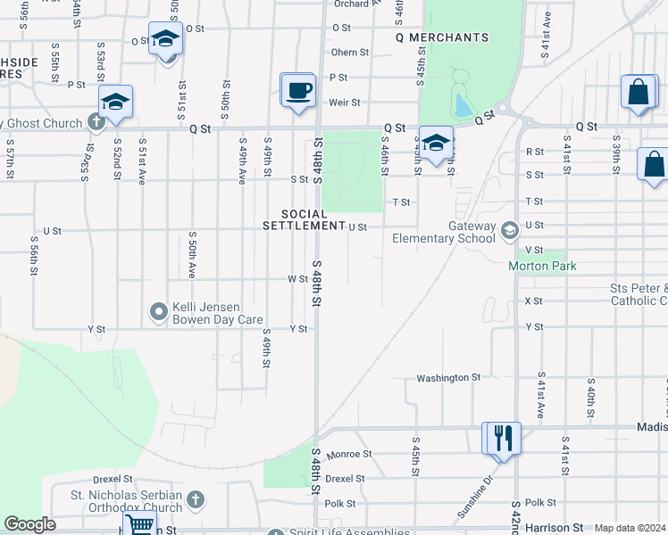 map of restaurants, bars, coffee shops, grocery stores, and more near 5641 South 48th Street in Omaha