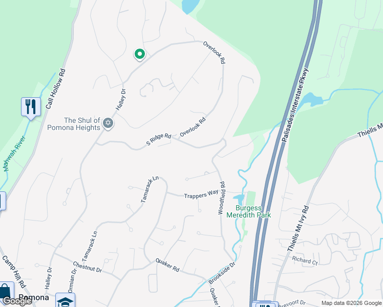 map of restaurants, bars, coffee shops, grocery stores, and more near 25 South Ridge Road in Pomona