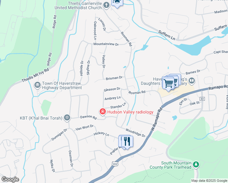 map of restaurants, bars, coffee shops, grocery stores, and more near 9 Gleason Drive in Thiells