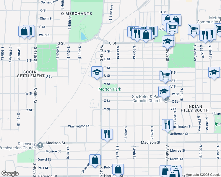 map of restaurants, bars, coffee shops, grocery stores, and more near 5724 South 41st Street in Omaha