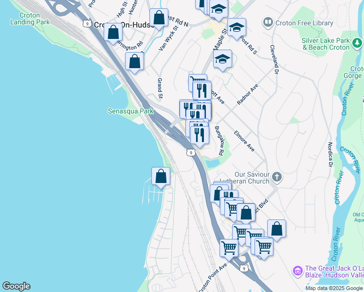 map of restaurants, bars, coffee shops, grocery stores, and more near 220 Half Moon Bay Drive in Croton-on-Hudson